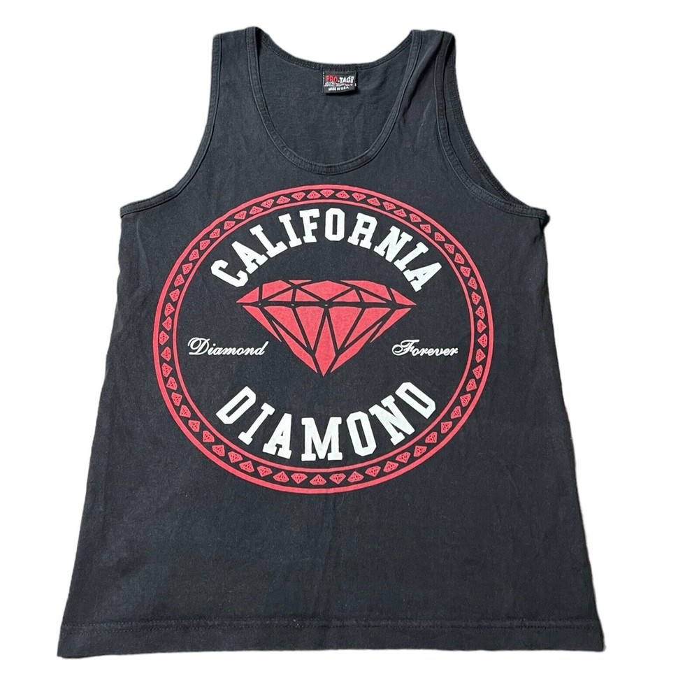 California Diamond Forever Graphic Vintage Pro Tag Black Tank Top Men Size Small